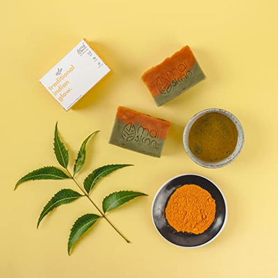 Haldi aur Neem Handmade Bathing Soap Bar | Mai Sknn | Traditional Indian Glow | Vegan | Natural Handmade | Cruelty Free | Sulphate & Paraben Free | Preservative Free